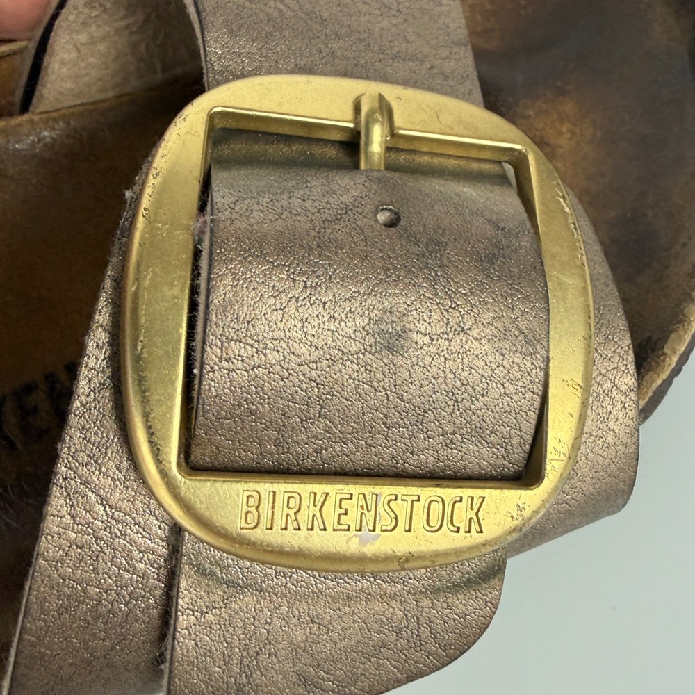 Revolve Birkenstock Madrid Big Buckle Women 38 Taupe Metallic Slide Sandal - Picture 6 of 12